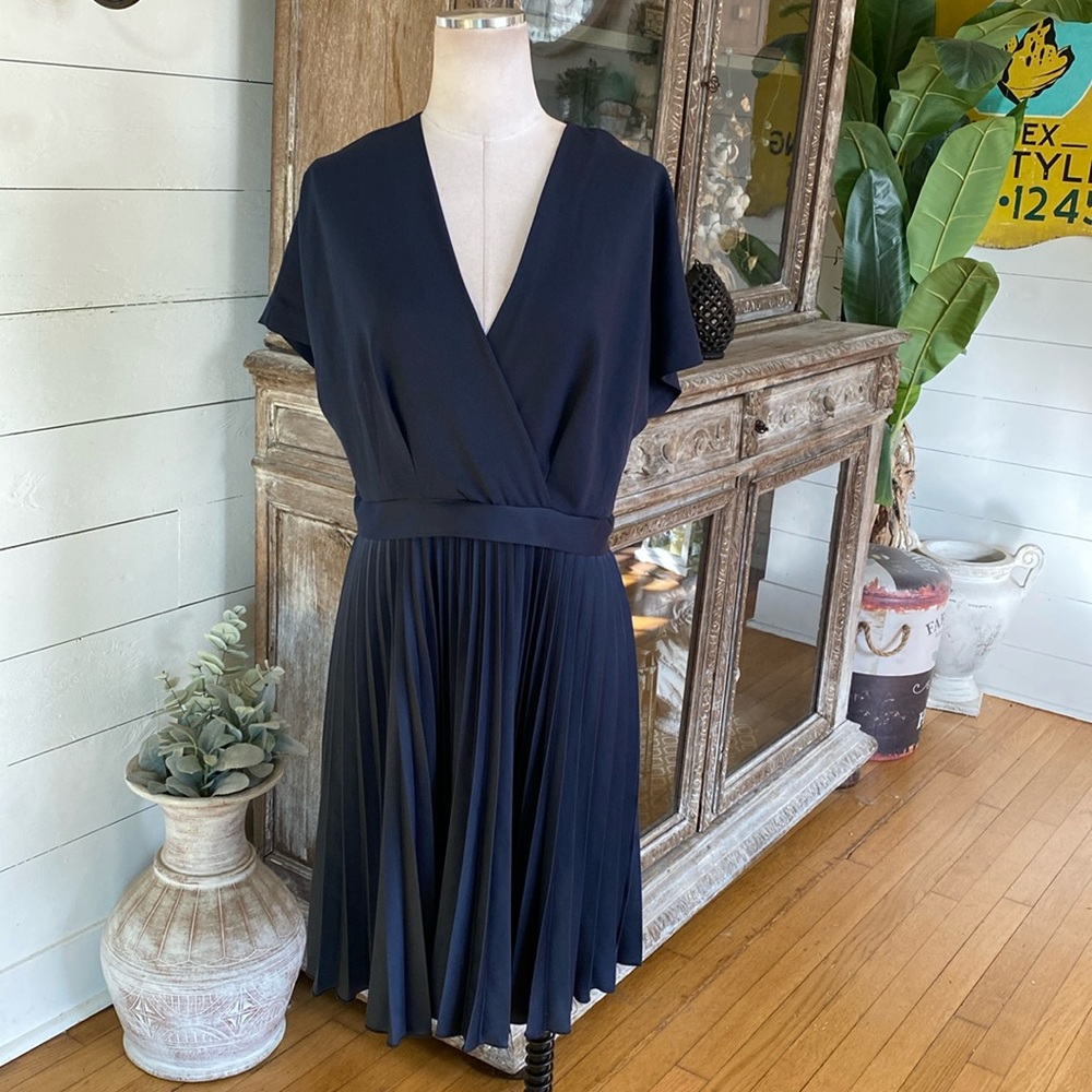 CLOSET LONDON UK NAVY PLEATED DRESS 12 EXCELLENT